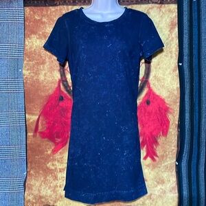 JANE & DELANCEY-dark blue cotton blend short sleeve midi slip-on shirt dress